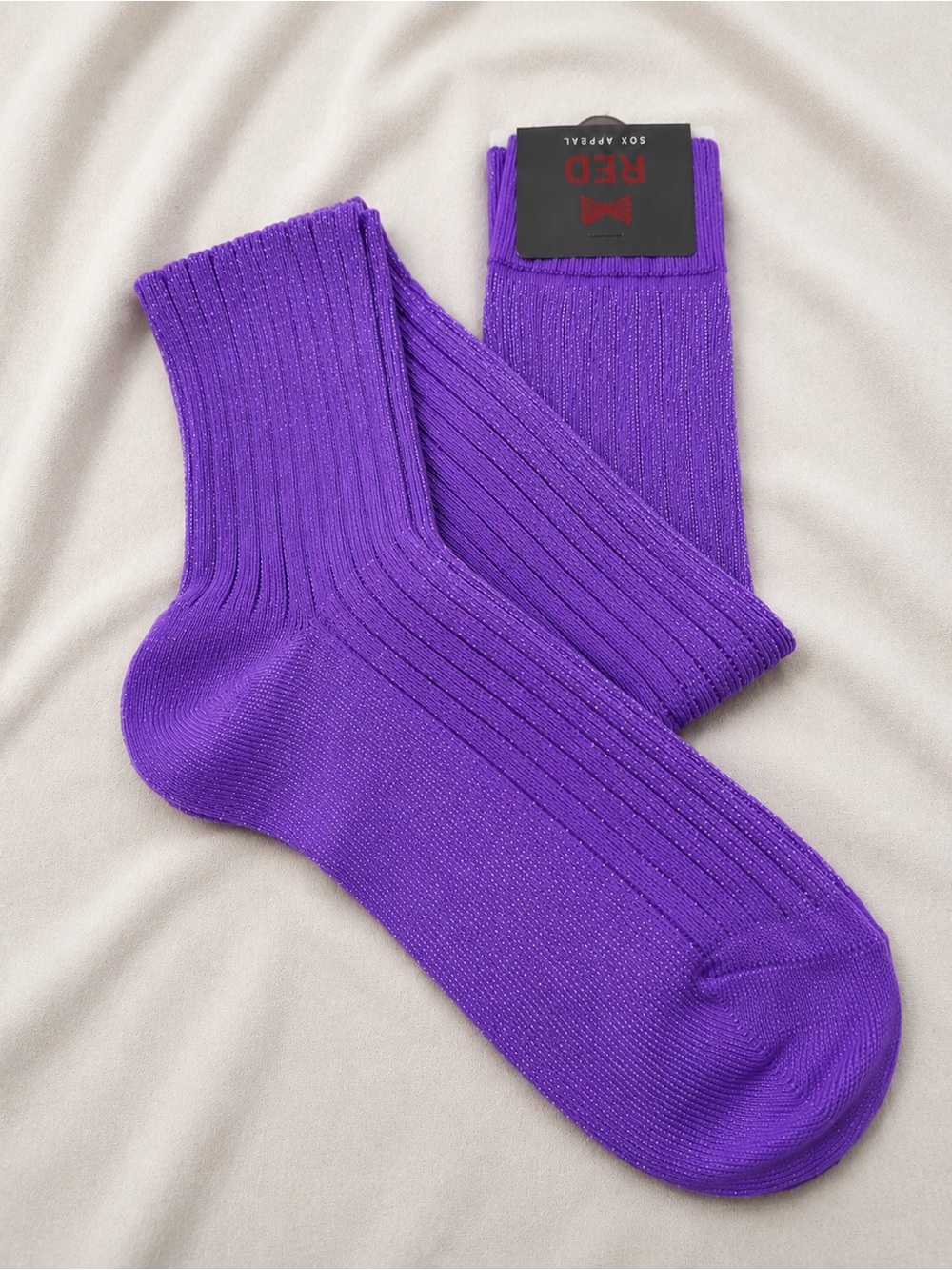 Red Womens Ribbed Crew Socks in Vibrant Purple